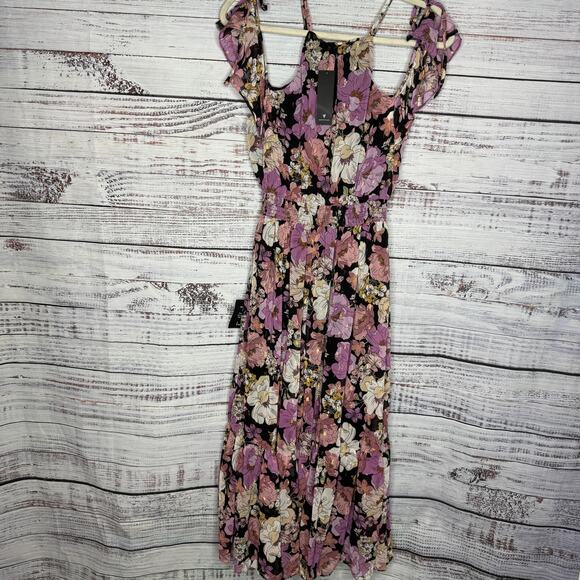 Lulu's Black and Purple Flutter Sleeve Maxi Dress NWT Med - Picture 6 of 6
